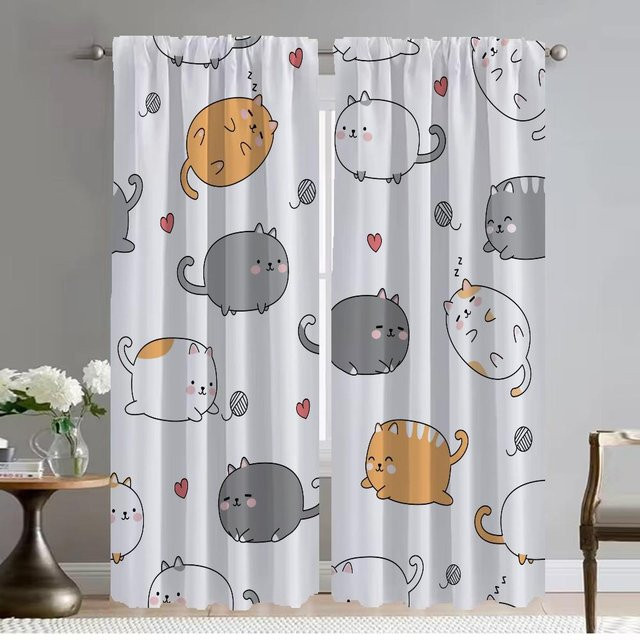 Verdunkelungsvorhang mit Katzen-Motiv in Grau, 2 Paneele aus Tüll für Schlafzimmer und Raumteiler, Breite: 50 cm, Höhe: 70 cm - Bild 1