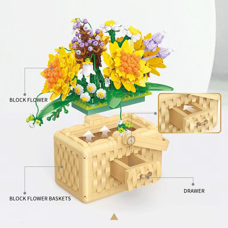 CONUSEA Sonnenblumenkorb Mini-Baustein mit 3D-LED-Modell und Mikrosteinen als dekoratives Spielzeug für Zuhause - Bild 3