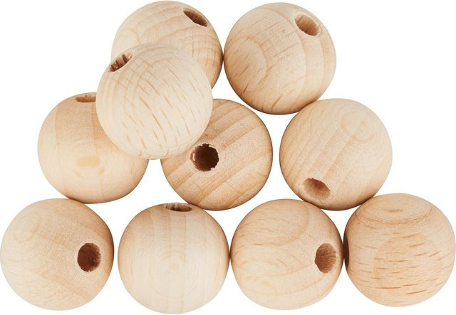 VBS Holzkugeln aus Buchenholz durchgebohrt, Farbe: Beige, 10 Stück, Durchmesser: 1,5 cm - Bild 1