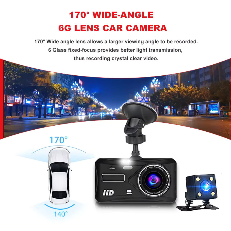 Acceo Dashcam mit 24H Touch Nachtsicht, Full HD 1080P Vorder- und Rückkamera, 4,0 Zoll Digitaler Videorecorder DVR Spiegel, Schwarz - Bild 2