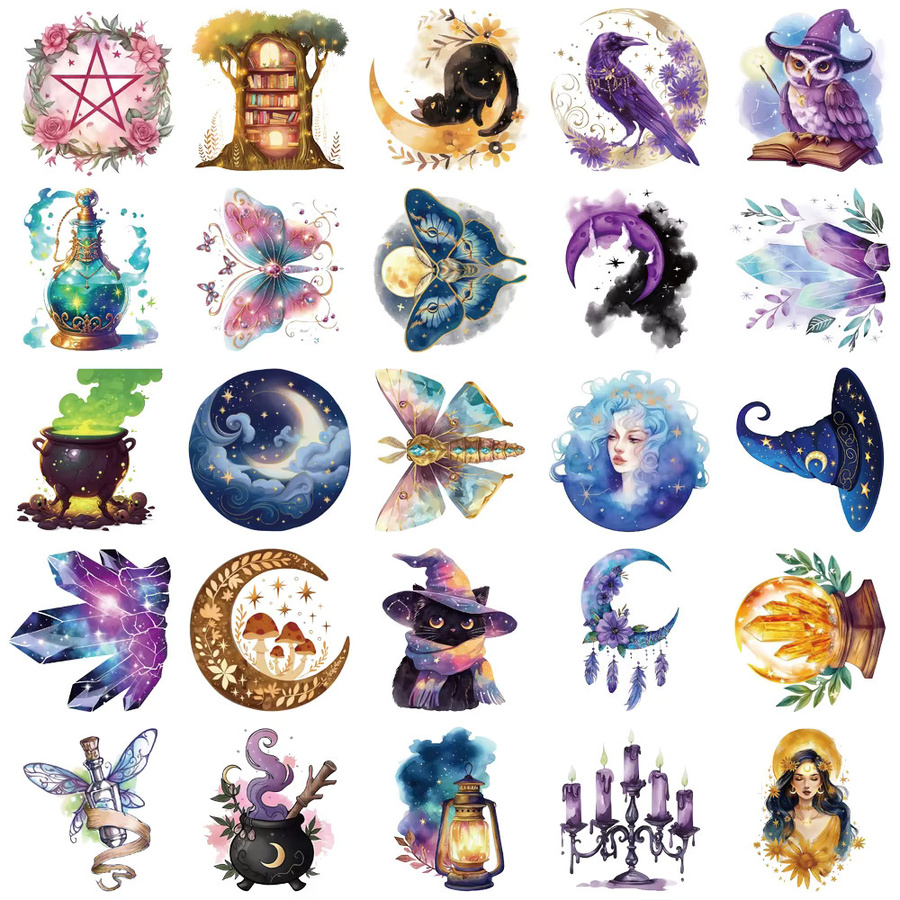 50 wasserfeste PET-Aufkleber aus der Magic Planet-Serie in Multicolour zum Dekorieren von Handbüchern, Thermobechern und Koffern - Bild 3