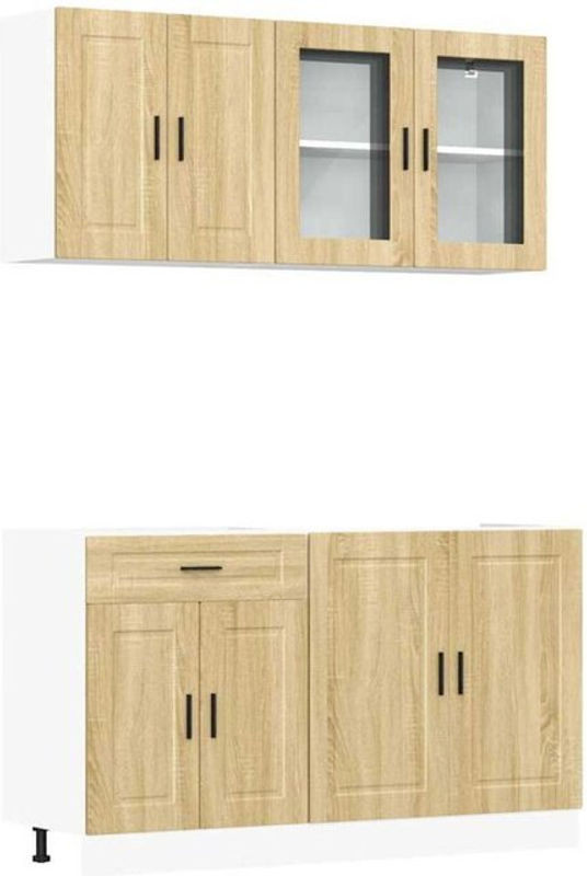 4-tlg. Küchenschrank-Set Kalmar Küchenzeile aus Holzwerkstoff in Eiche Natur und Braun von vidaxl im Landhausstil - Bild 1