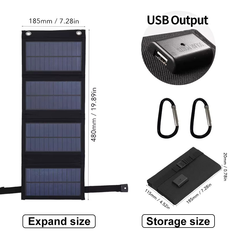 SNQP 4-fach faltbares USB-Solarpanel in Schwarz für Reisen zum Laden von Handy, Taschenlampe und Ventilator - Bild 4