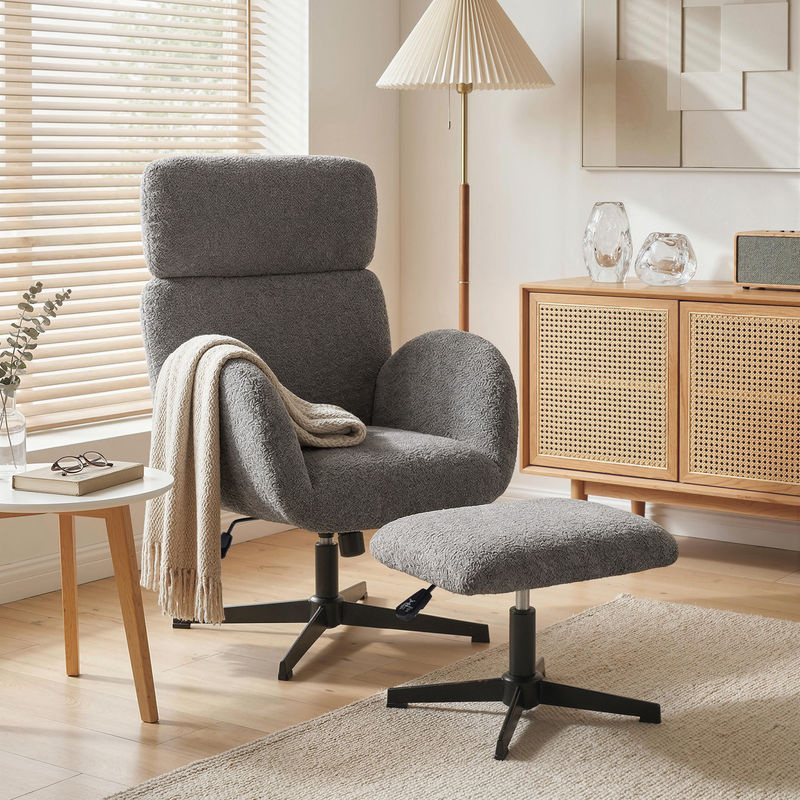 HOMCOM Relaxsessel mit Hocker in Grau, drehbarer Loungesessel mit Samtoptik, verstellbarer Kopfstütze und Wippfunktion - Bild 2