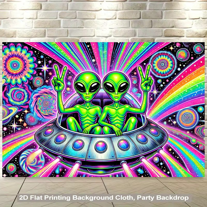 VIKAMA Alien UFO Wandteppich mit Nebula Regenbogen Motiv in Multicolour für deine Sci-Fi Raumdekoration - Bild 2