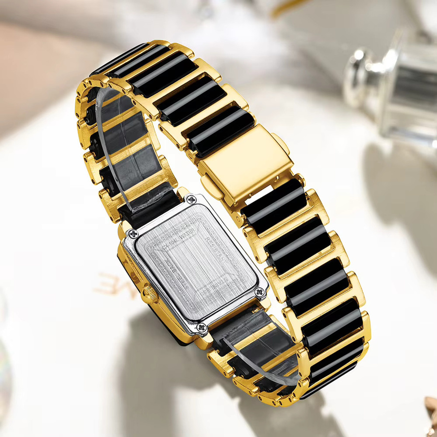 CHENXI Armbanduhr, Quarz, Schwarz, Gold, Rechteckig, Unisex - Bild 5
