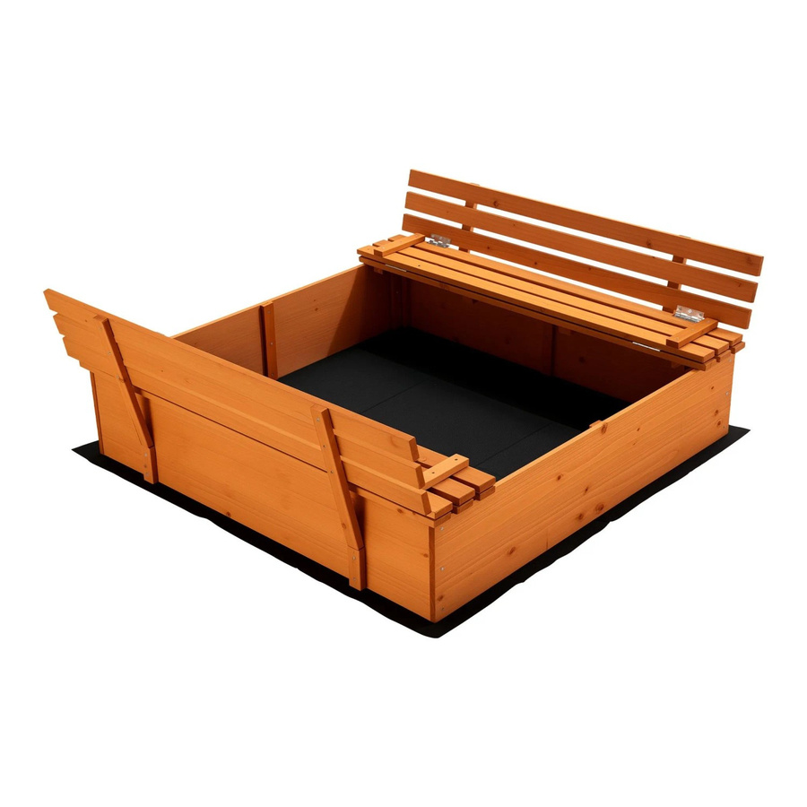 Wiltec Sandkasten aus Holz mit Deckel und 2 Sitzbänken in Natur/Braun, B/T/H: 98 x 98 x 21 cm - Bild 2