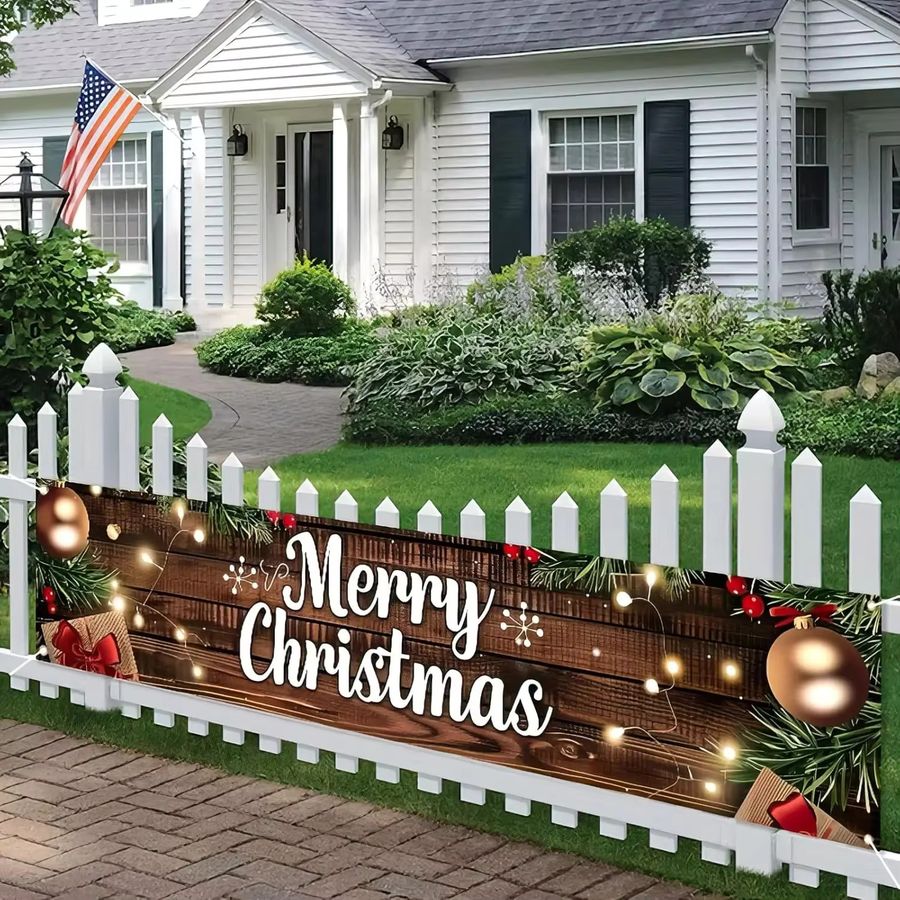 VIKAMA Frohe Weihnachten Hängebanner als Weihnachtsdekoration für Garten und Zaun, B/H: 40 x 200 cm - Bild 2