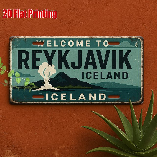 Reykjavik Island Metallschild aus Aluminium mit nordischem Design von CIFBUY, Wandkunst in Mehrfarben, B: 30,0 cm, H: 15,0 cm - Bild 1