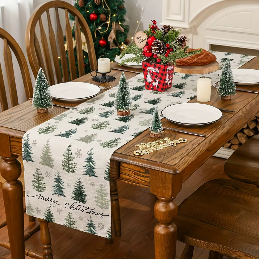 VIKAMA Weihnachts-Tischläufer mit Weihnachtsbaum- und Schneeflockenmuster zur Tischdekoration - Bild 4