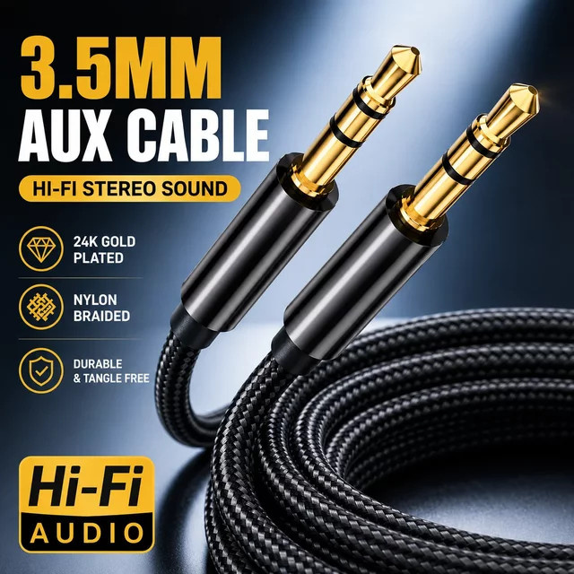 Parallel World Stereo-Audiokabel mit 3,5 mm Klinkenstecker und Nylon-Ummantelung in Schwarz - Bild 1