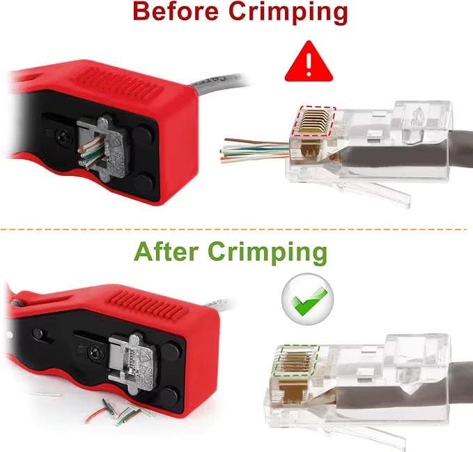 SHOYEE RJ45 Crimpwerkzeug-Kit in Rot mit Ethernet-Crimpzange und Tester für Cat5e Cat6 Cat6a 8P8C modulare Steckverbinder - Bild 5