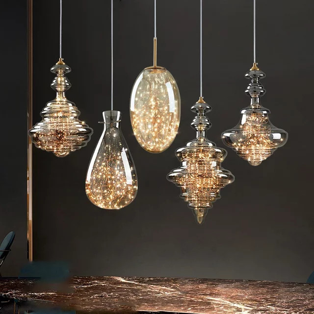 Claeted Nordic Licht Luxus LED Pendelleuchte aus Kupfer und Glas in Kupfer mit warmweißem Licht für Restaurant und Bar - Bild 1