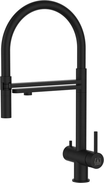 VIZIO Küchenarmatur aus Edelstahl mit 3-Wege-Wasserhahn, 360° schwenkbarem Auslauf und abnehmbarer 2-Strahl-Handbrause, Schwarz Matt PVD - Bild 1