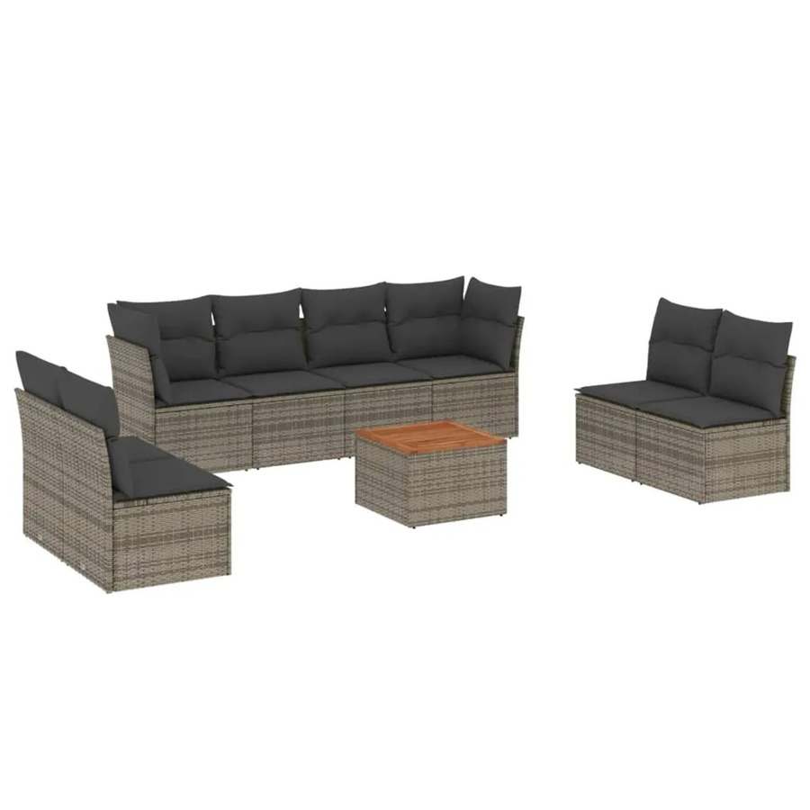 vidaXL 9-tlg Garten-Sofagarnitur in U-Form aus Polyrattan und Akazienholz mit Kissen in Grau - Bild 2