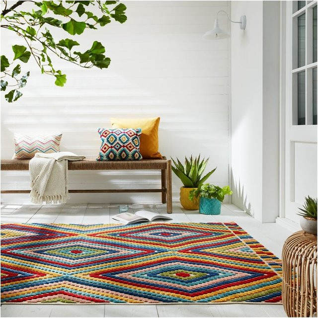 Waschbarer Outdoor-Teppich LUNE von Kadima Design in Bunt mit Rauten-Zickzack-Bändern, B/B: 200 x 290 cm - Bild 1