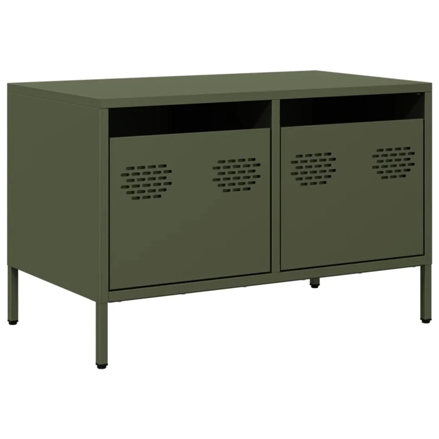 vidaXL TV-Schrank aus kaltgewalztem Stahl in Olivgrün im Industrie-Stil, B/T/H: 68 x 39 x 43,5 cm - Bild 2