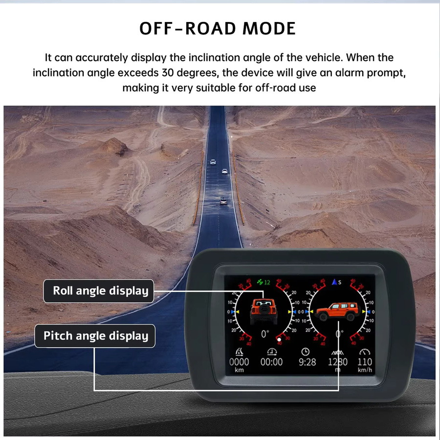 MAIMEIMI A65 Auto GPS Digital Inclinemeter Multifunktions Tachometer mit HUD Head Up Display, Kompass und Höhenmesser, Schwarz - Bild 2