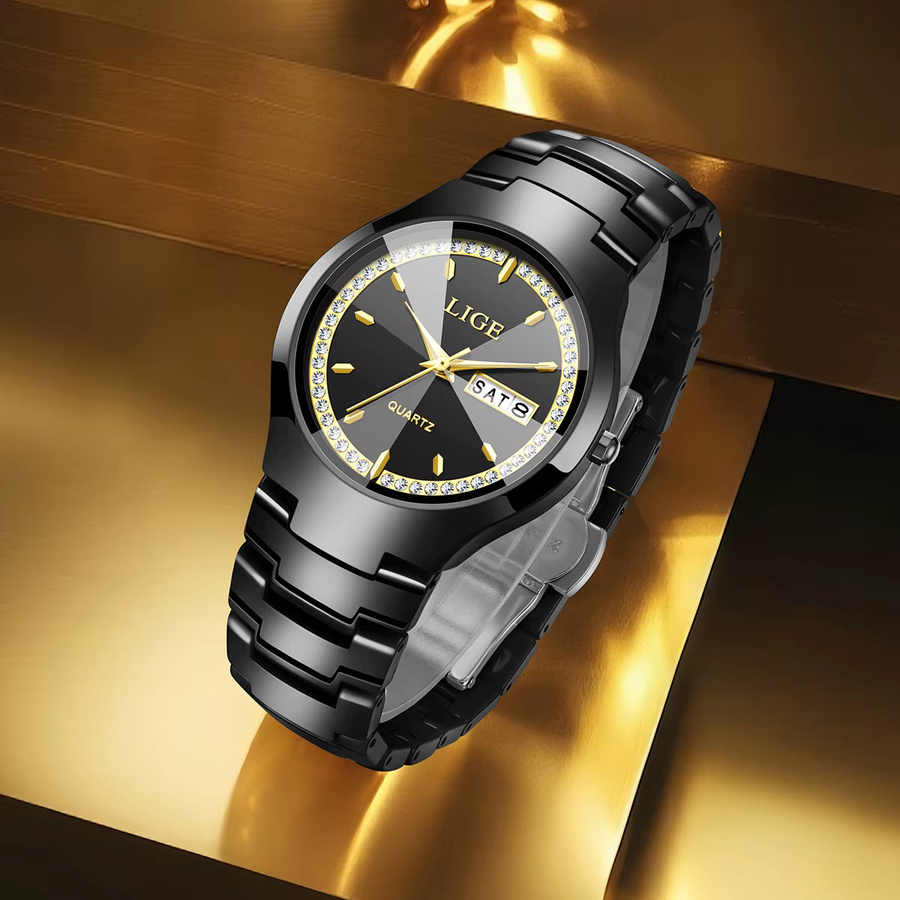 LIGE Armbanduhr Keramik, Quarz, Schwarz, Damen, Wochenkalender - Bild 5