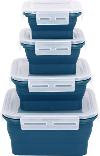 SILVERCREST Faltbare Frischhaltedosen aus Silikon, 4-teiliges Set, Blau, auslaufsicher, mikrowellen- und gefrierfest sowie spülmaschinenfest - Bild 1