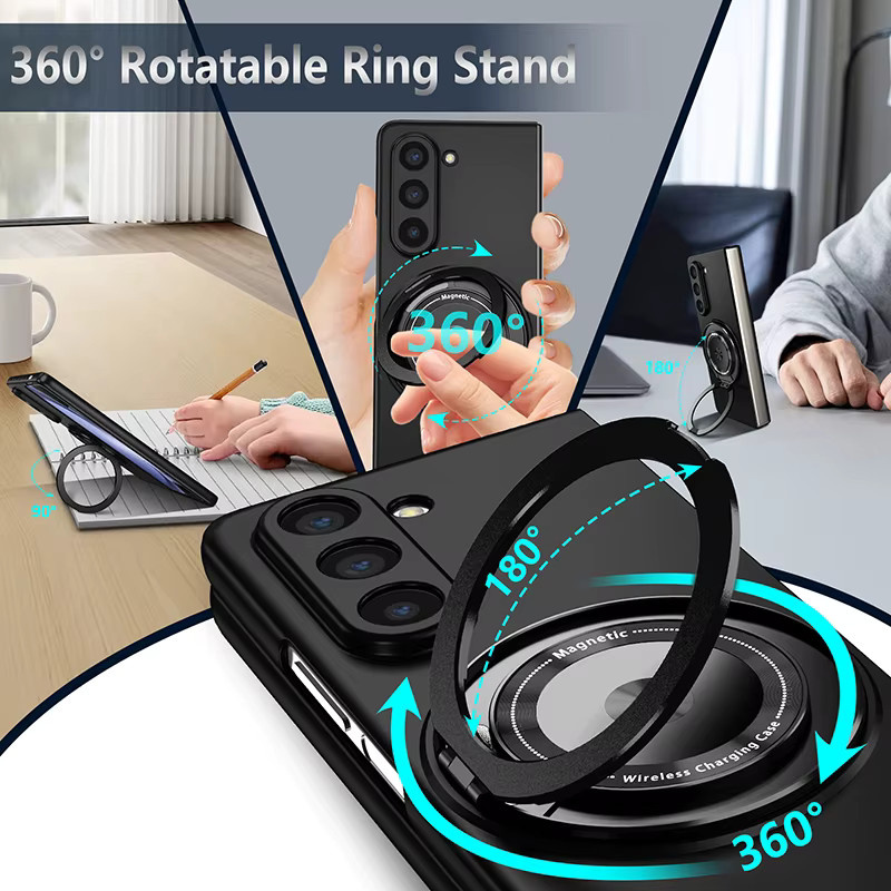Magnetische kabellose Ladehülle für Samsung Galaxy Z Fold 6, Z Fold 5, Z Fold 4 und Z Fold 3 mit 360 Grad drehbarem O-Ständer in Orange - Bild 2