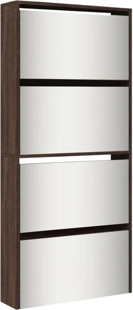 vidaXL Schuhschrank mit Spiegel in Eiche Braun, 4 Fächer, B/T/H: 63 x 17 x 134 cm - Bild 1