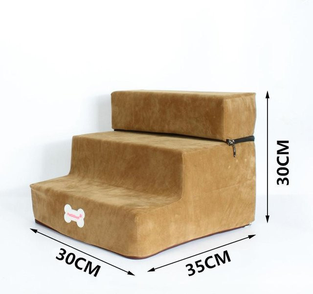 Rutschfeste Hundetreppe von Yiran Furniture mit 2 bis 3 Stufen in Braun für kleine Hunde und Katzen, Höhe: 30 cm - Bild 1