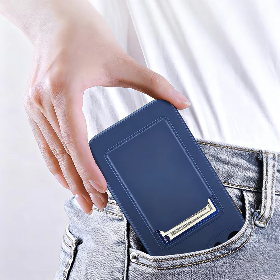 EIENACOCO Silikon Handyhülle mit Kartenhalter und Kartenfach für iPhone 17 16 15 14 13 12 Pro Max Plus stoßfest in Pink und Blue - Bild 3