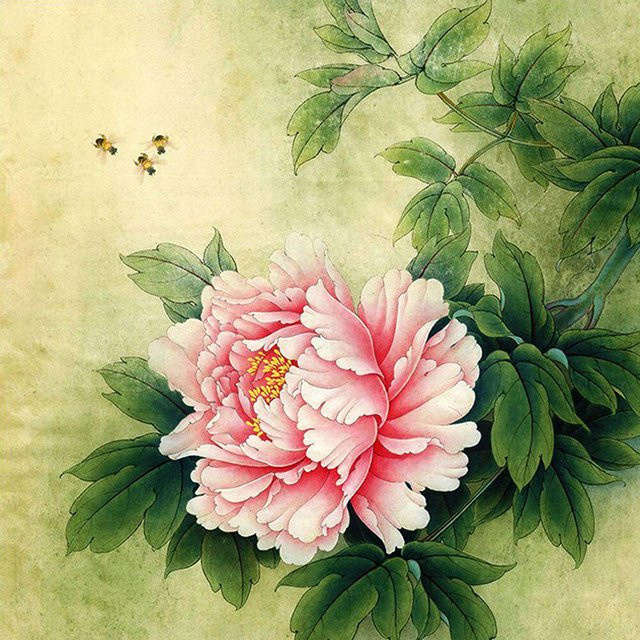 FIYO DIY 5D Diamantmalerei Set Pfingstrosen Blumen Mosaik Stickerei Kit in Beige und Pink, B/H: 30 x 30 cm - Bild 1