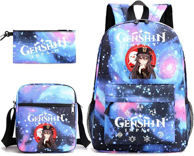 3-teiliges Schulrucksack-Set für Schüler aus Oxford-Stoff in Multicolour mit Schultasche, Schultergurt und Federmäppchen - Bild 1