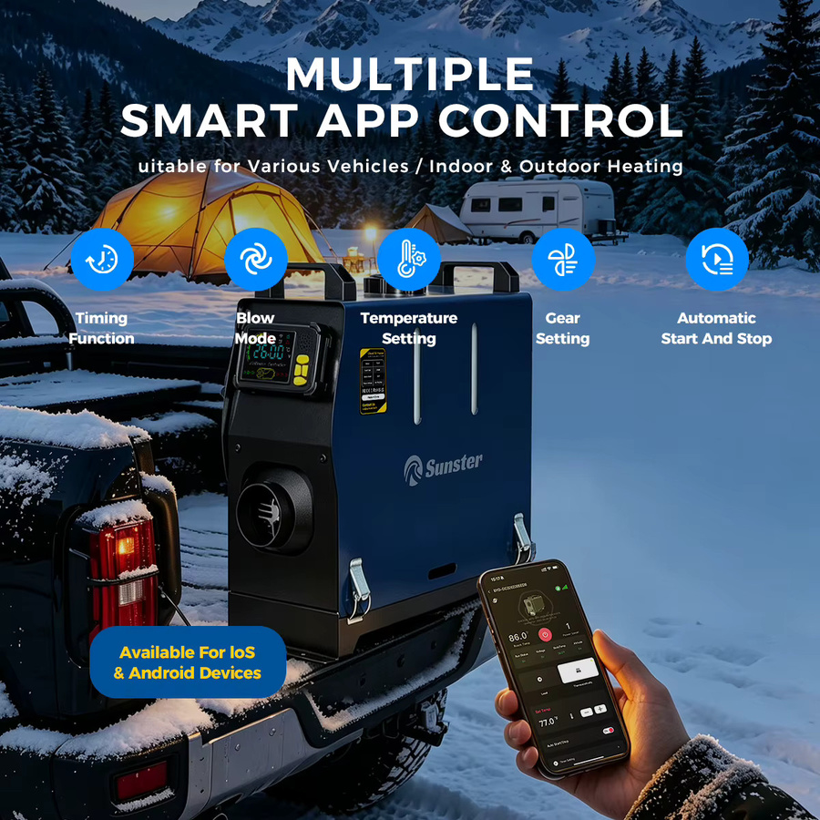 Sunster 8KW Diesel-Lufterhitzer All-in-One Standheizer mit App-Steuerung und LCD, 12V/24V/110-240V Dual-Power, tragbar für Camping und Wohnmobil - Bild 4