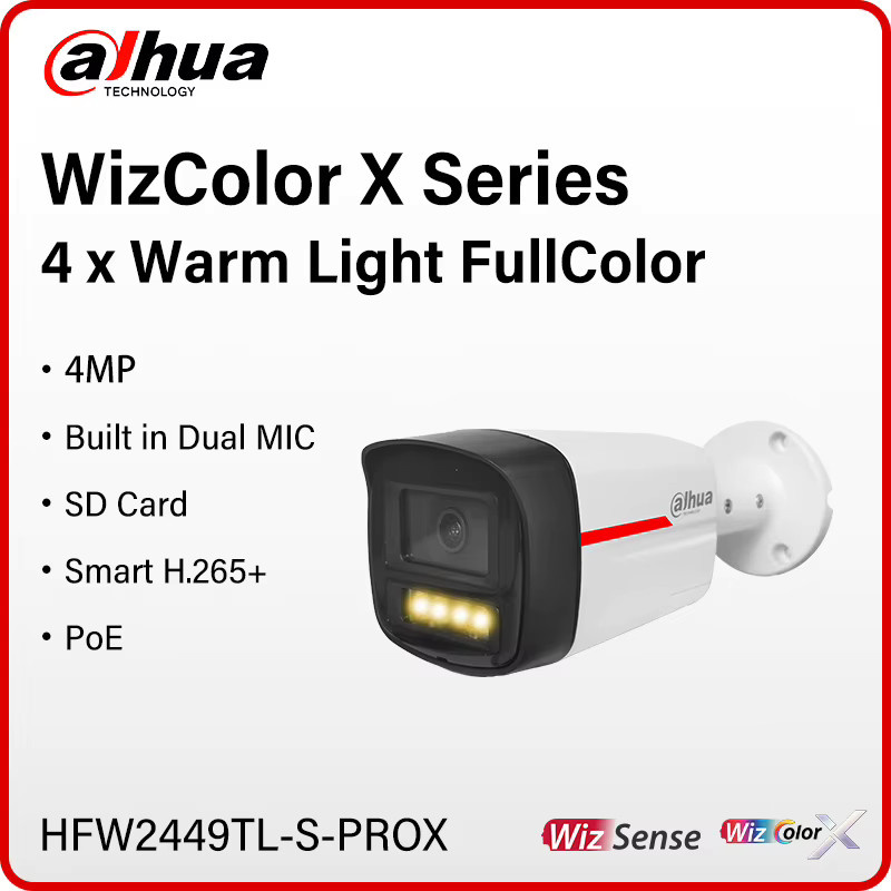Dahua WizColor X 4MP Überwachungskamera mit Warmlicht, Dual-Mikrofon und intelligentem Perimeterschutz, Farbe: Weiß, Modell: IPC-HFW2449TL-S-PROX - Bild 1