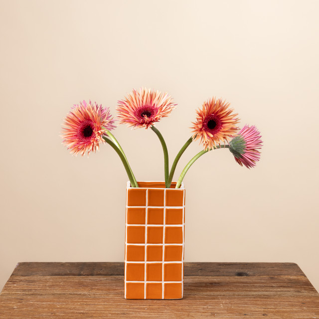 Keramik Vase BLUME2000 in Orange mit Fliesenoptik, Höhe: 17,0 cm, Breite: 9,5 cm, Tiefe: 9,5 cm - Bild 1