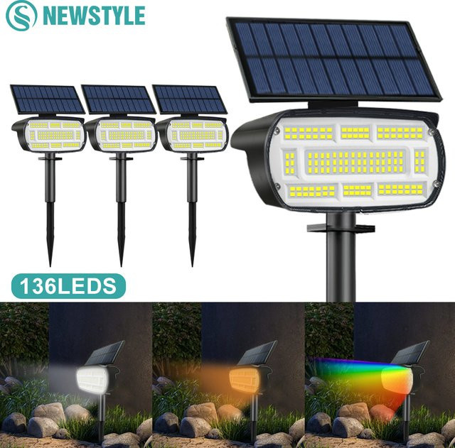 Wasserdichter Solar LED Spot mit 136 LEDs für Garten und Außenbereich in Schwarz und Weiß - Bild 1
