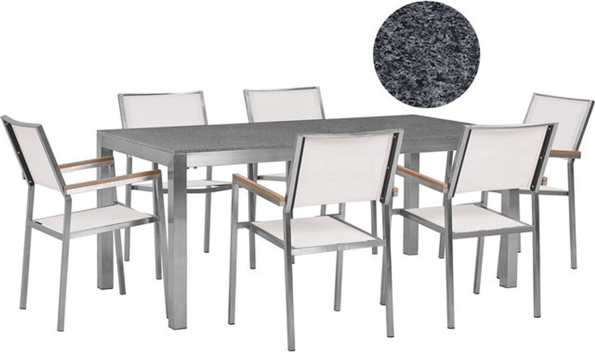 BELIANI Gartenmöbel Set Modern in Grau Weiß und Silber mit Edelstahl Tisch 180 cm und 6 Stühlen für die Terrasse und den Outdoor-Bereich - Bild 1