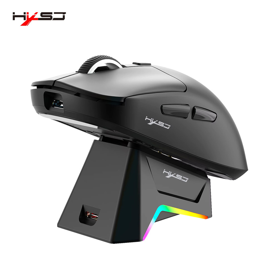 HXSJ T10 Kabellose Gaming-Maus mit Bluetooth und Ladestation, Schwarz, 6 Tasten, Optisches Design für Rechtswender - Bild 1