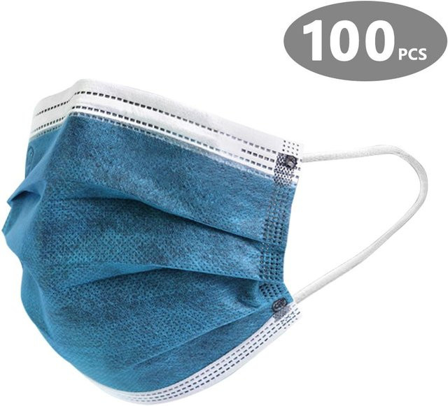 Febell Aktivkohlemaske für Erwachsene, 4-lagige Atemschutzmaske, blau, 100 Stück - Bild 1