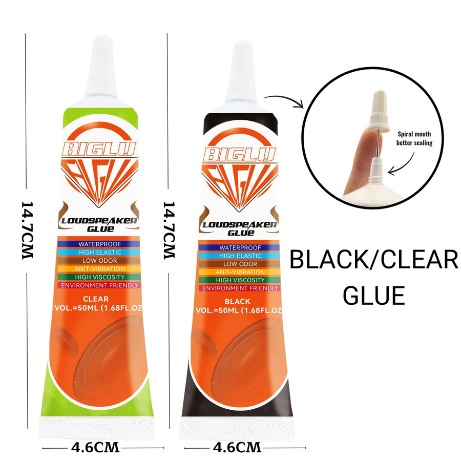 BIGLU Lautsprecher-Reparaturkleber Schwarz/Klar, 80 ml, Allzweckkleber für Horn, Staub, Papierkegel und Gummikanten - Bild 2