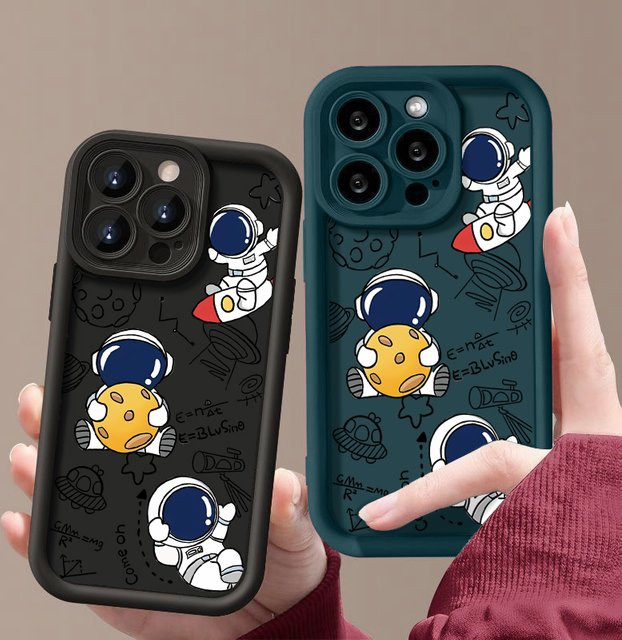 YISHANGOU TPU-Handyhülle mit Astronauten-Muster für iPhone 16 15 14 13 12 Pro Max Plus, stoßfeste weiche Silikonhülle in Pink - Bild 1