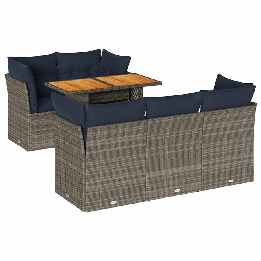 vidaXL 6-teilige Garten-Sofagarnitur aus Poly-Rattan und Akazienholz in Grau mit Kissen - Bild 2