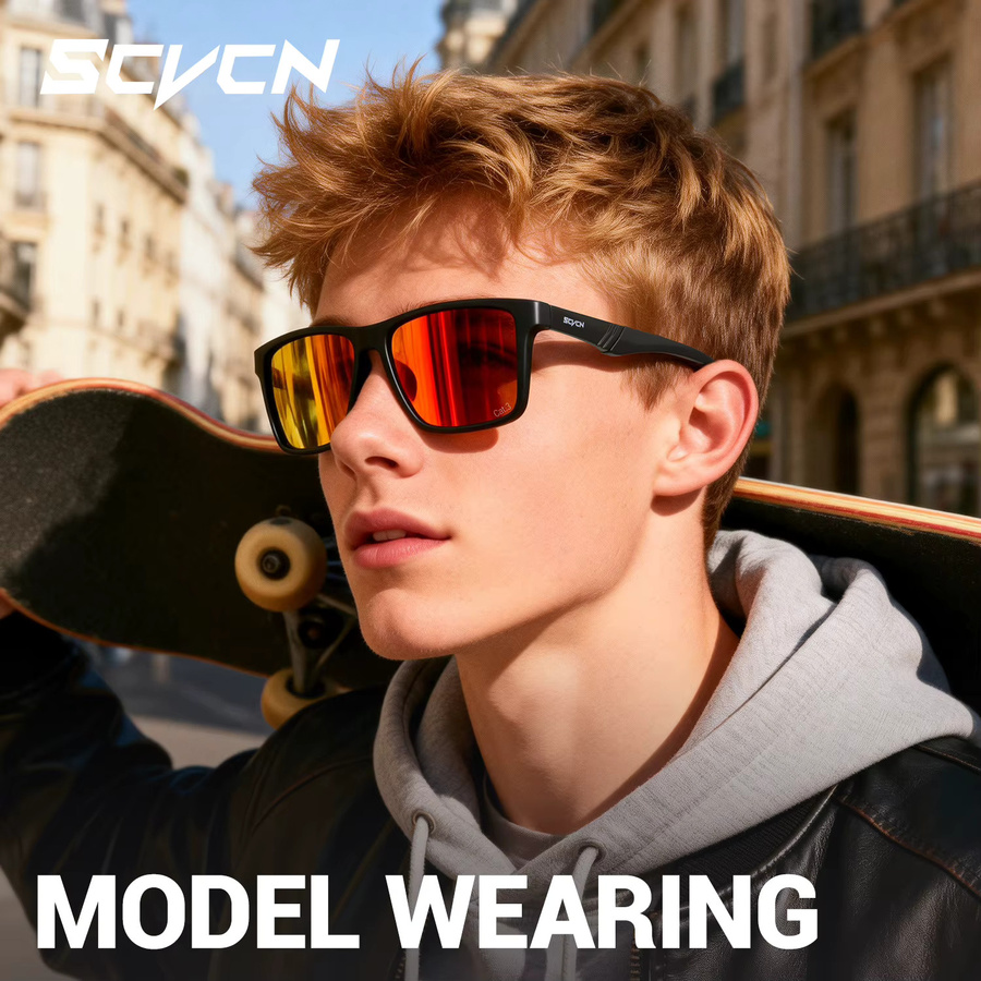 SCVCN Sportsonnenbrille, polarisiert, Wrap, Vollrand, Kunststoff, rot, Unisex - Bild 3