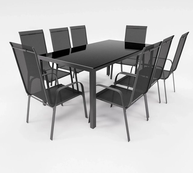 Lex Gartenmöbel Set aus Metall mit Tisch und 8 Stapelsesseln in Anthrazit - Bild 1