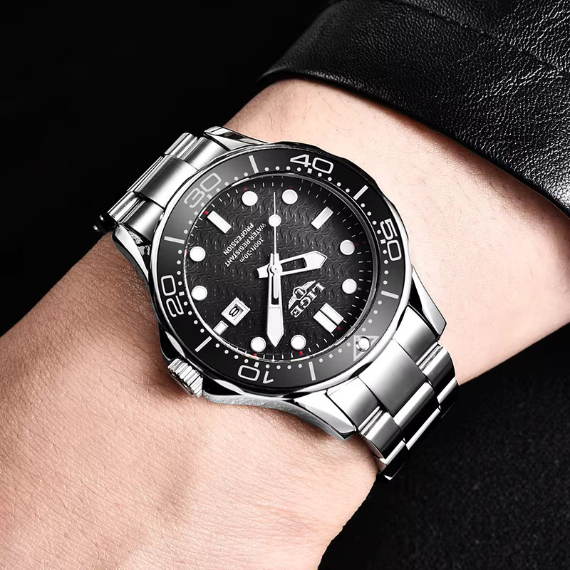 LIGE Armbanduhr Edelstahl, Quarz, Datum, Schwarz, Herren - Bild 5
