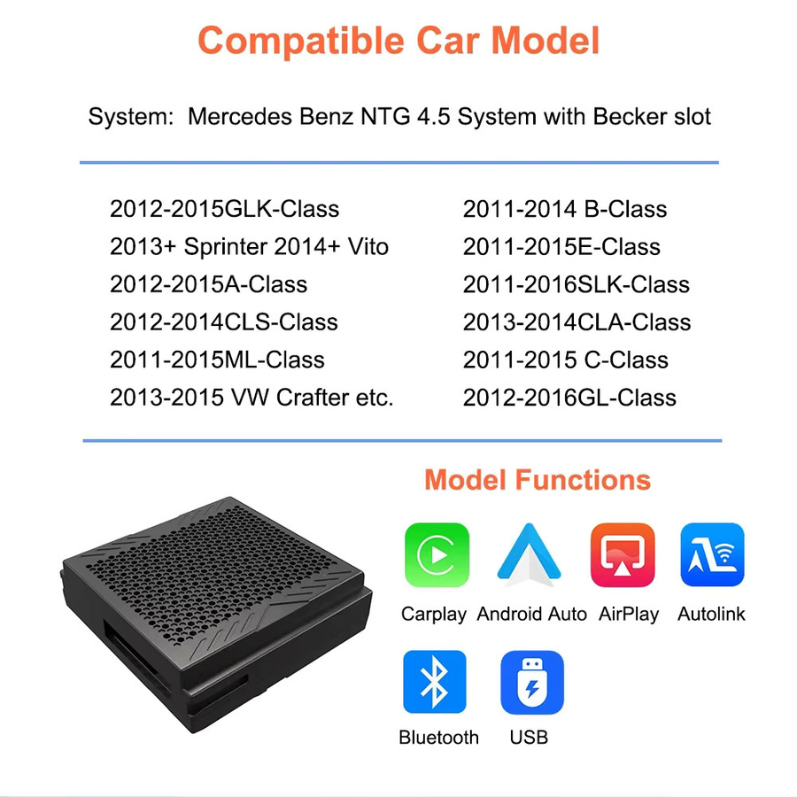 AUTOABC Wireless CarPlay und Android Auto Modul für Mercedes Benz A B C E Klasse GLA CLA GLK NTG4.5 in Schwarz - Bild 6