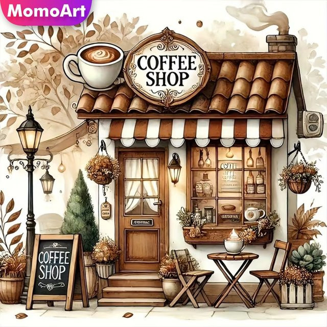 Momoart Diamant-Malerei Kaffeehaus Motiv als DIY Stickerei für Kinder und Hobby, Multicolour, B/T/H: 20 x 20 x 20 cm - Bild 1