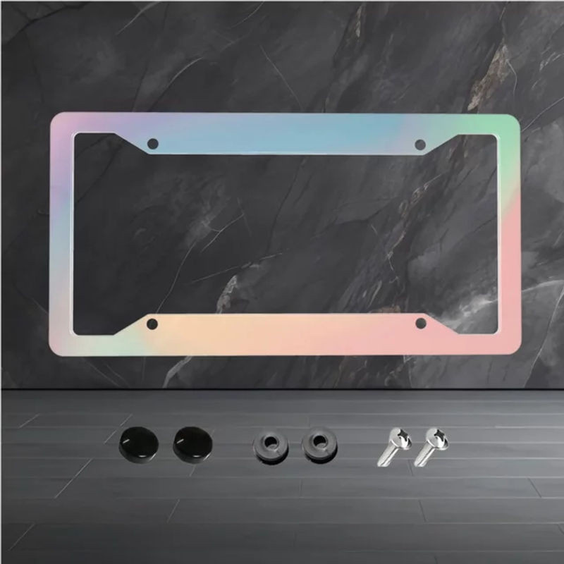 Aluminium-Nummernschildrahmen in holografischen Pastellfarben, mehrfarbig, B/H: 31 x 16 cm - Bild 1