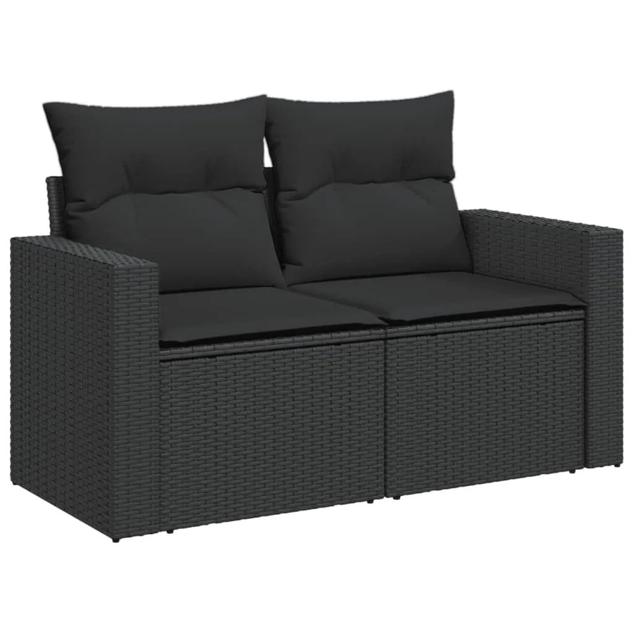 vidaXL Gartensofa 2-Sitzer aus Polyrattan mit Kissen in Schwarz - Bild 2