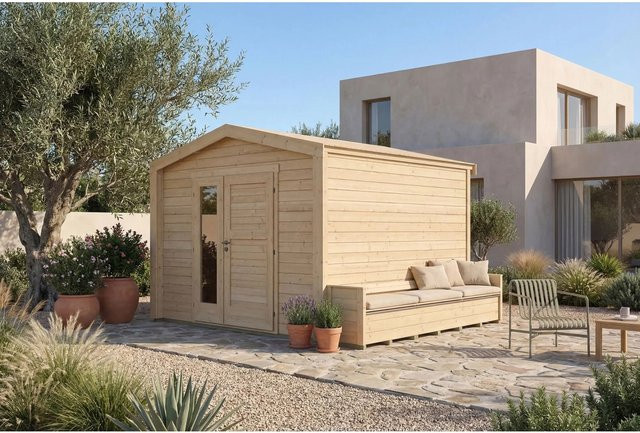 Weka Holz-Gartenhaus Killarney mit Satteldach in Natur Unbehandelt B: 357 cm, T: 313 cm, H: 246 cm - Bild 1