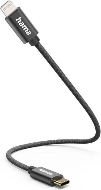Hama Ladekabel USB-C auf Lightning in Schwarz mit Nylon-Ummantelung, 0,2 m - Bild 1
