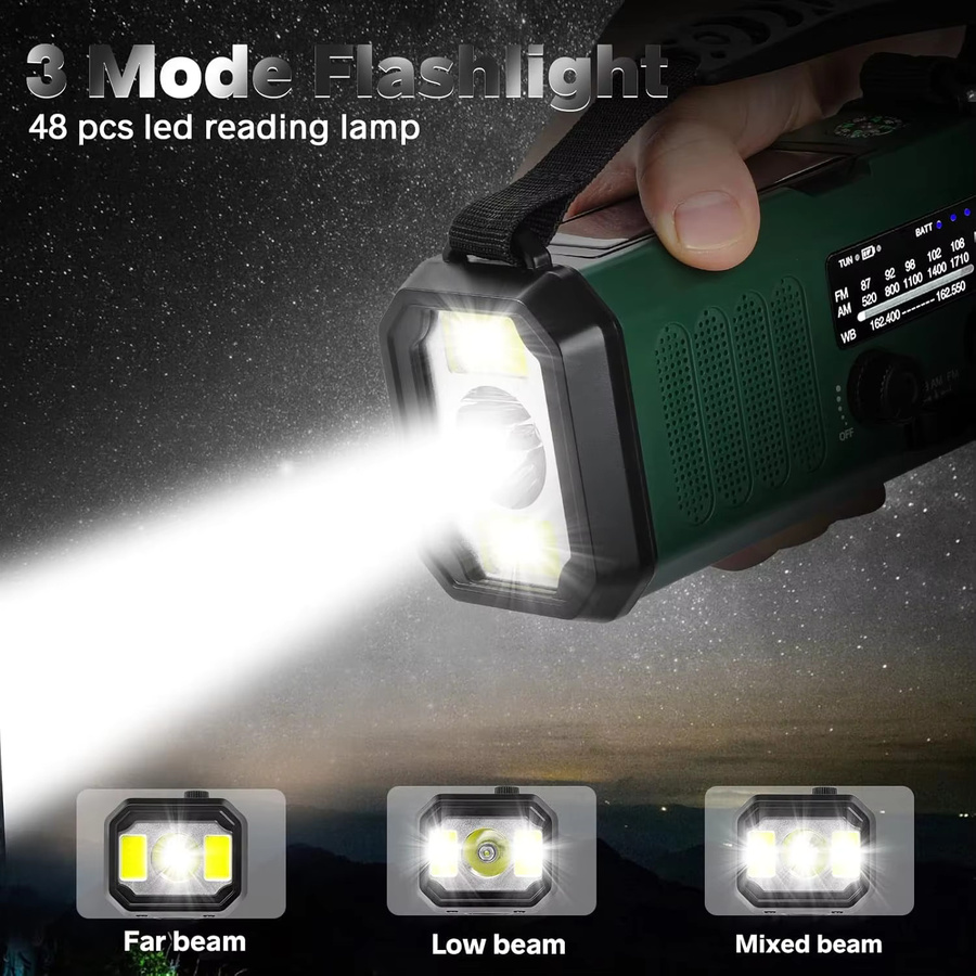 ALLOET LED-Notfall-Powerbank 10000mAh mit Solar-Radio, Taschenlampe, Leselampe und Kompass in Grün mit USB-C-Ladung - Bild 4